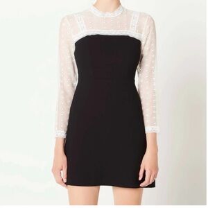 Sandro Black Dress with White Lace Overlay